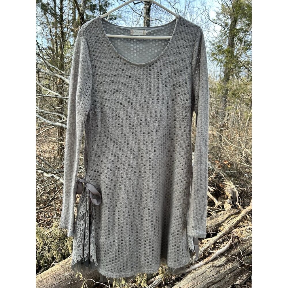 Altar'd State Gray Knit Dress Fairy Whimsygoth Floral Lace Ruffles Steampunk L